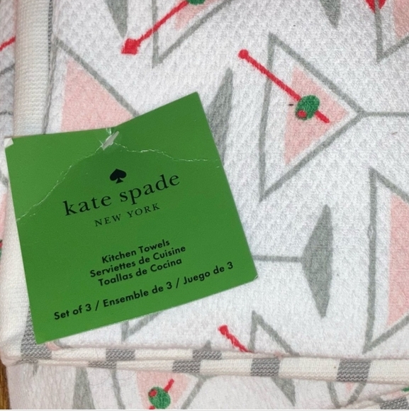 Kate Spade 3pc Kitchen Towels Set  - Martini Print - NWT - Picture 3 of 3